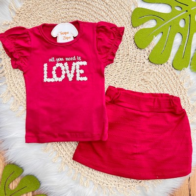 Conj. Blusa Need Is Love e Short Saia - Vermelho